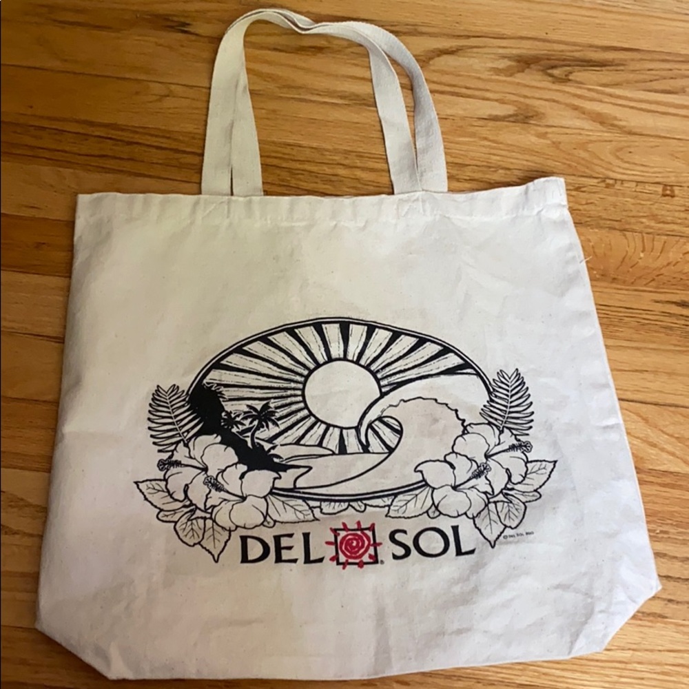 Del Sol canvas tote bag EUC design “colors” in sun
